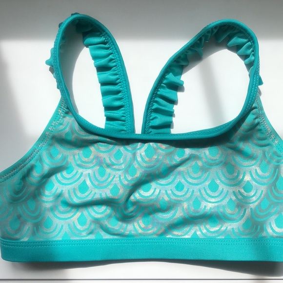 Girls 7/8 cat & jack teal 3 piece mermaid tankini with “tail” skirt set - Picture 2 of 6